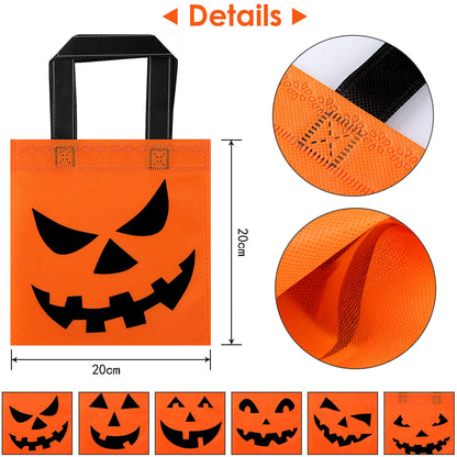 Boao 24 Pieces Halloween lantern Pumpkin Tote Bags, 8 by 8 Inches Non woven Candy Goody Bags for Halloween Party Favors Supplies