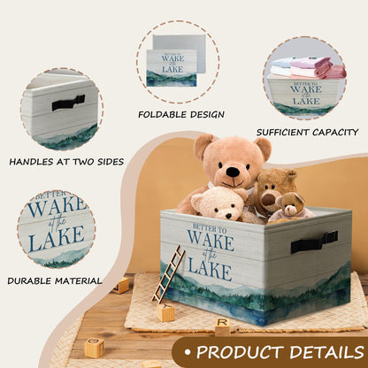 YSFUYZCT Lake House Cube Storage Bin, Lake House Gifts Collapsible Fabric Storage Cubes with Handles, Mountain Landscape Decorative Storage Boxes Baskets for Bedroom Bathroom, 14x10 Inch