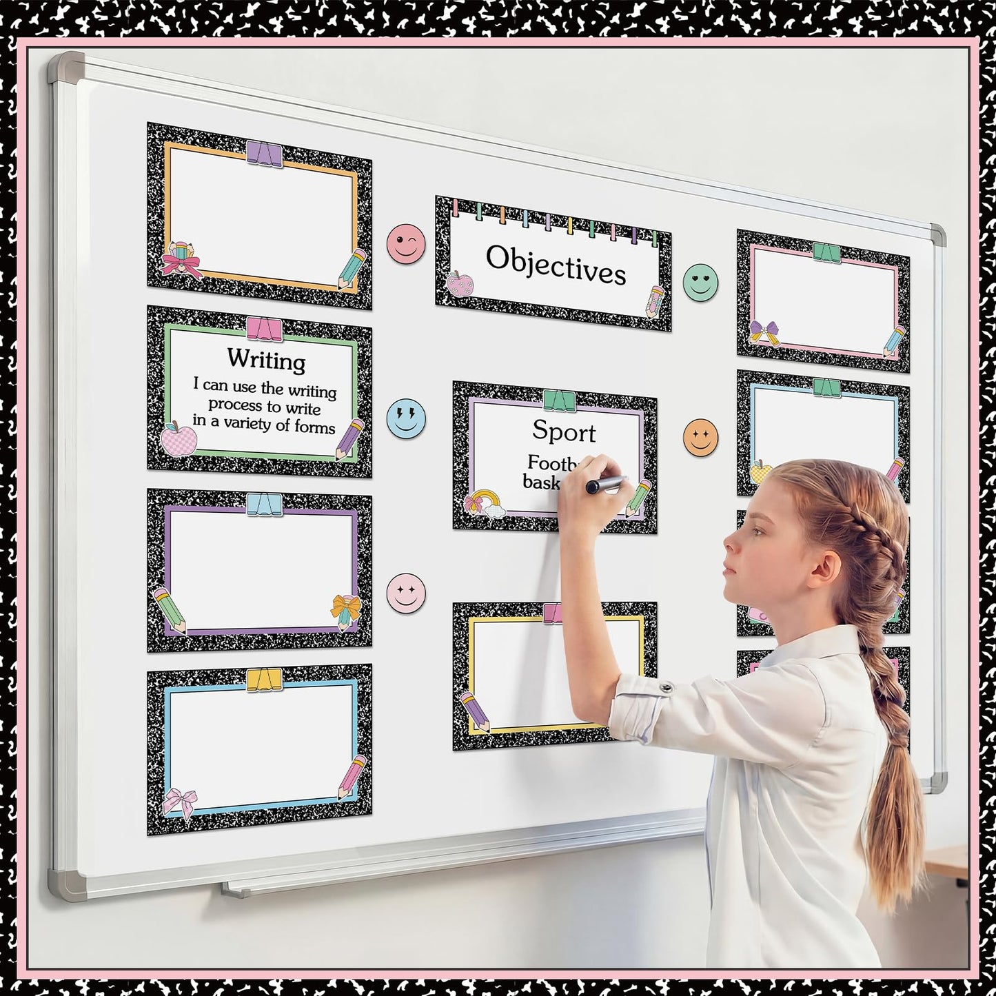 Trandraft 16 Pcs Magnetic Write Wipe Organization Chart Classroom Dry Erase Labels Learning Objectives Board for Whiteboard Goals Targets Classroom Teaching Supplies (Retro)