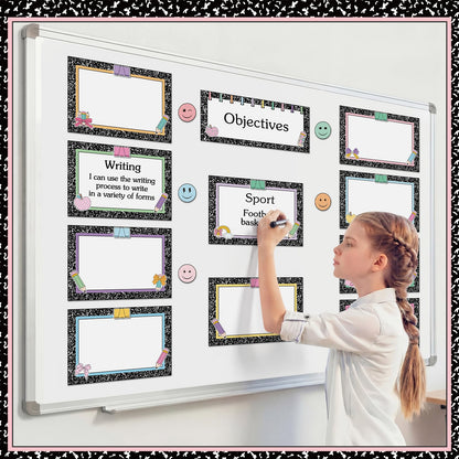 Trandraft 16 Pcs Magnetic Write Wipe Organization Chart Classroom Dry Erase Labels Learning Objectives Board for Whiteboard Goals Targets Classroom Teaching Supplies (Retro)