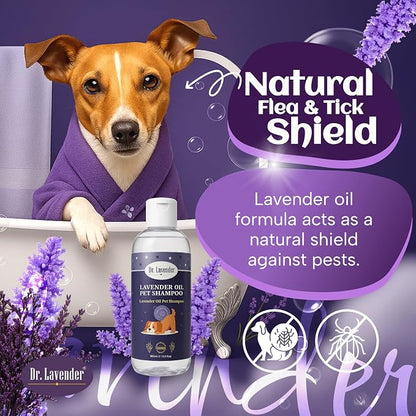 Organic Dog Shampoo for Sensitive Skin - Natural Lavender Oil Pet Wash for Itch Relief, Flea & Tick Defense - Calming & Hypoallergenic Puppy Grooming Supplies - Deodorizing Moisturizing (Lavender)