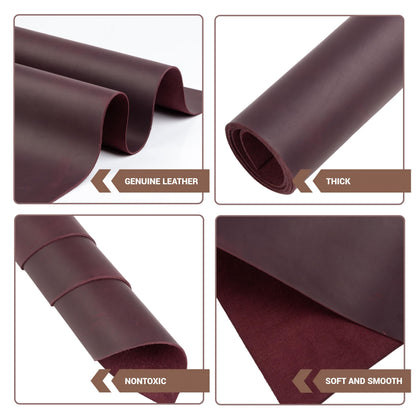 Shkira 12''X24'' Genuine Red Leather Sheets for Crafts - Square - 2.0MM Thick Genuine - Thick Cowhide Pieces Square - Leather Sheet for Arts and Crafts