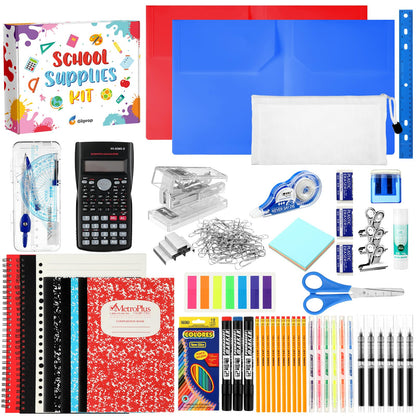 Gilprop 108 Pcs Middle High School Supplies Kit Back to School Supplies for Student 7-12 Grades Essentials Bundle Box Calculator Pencils Compass Notebook Pens(Colorful)