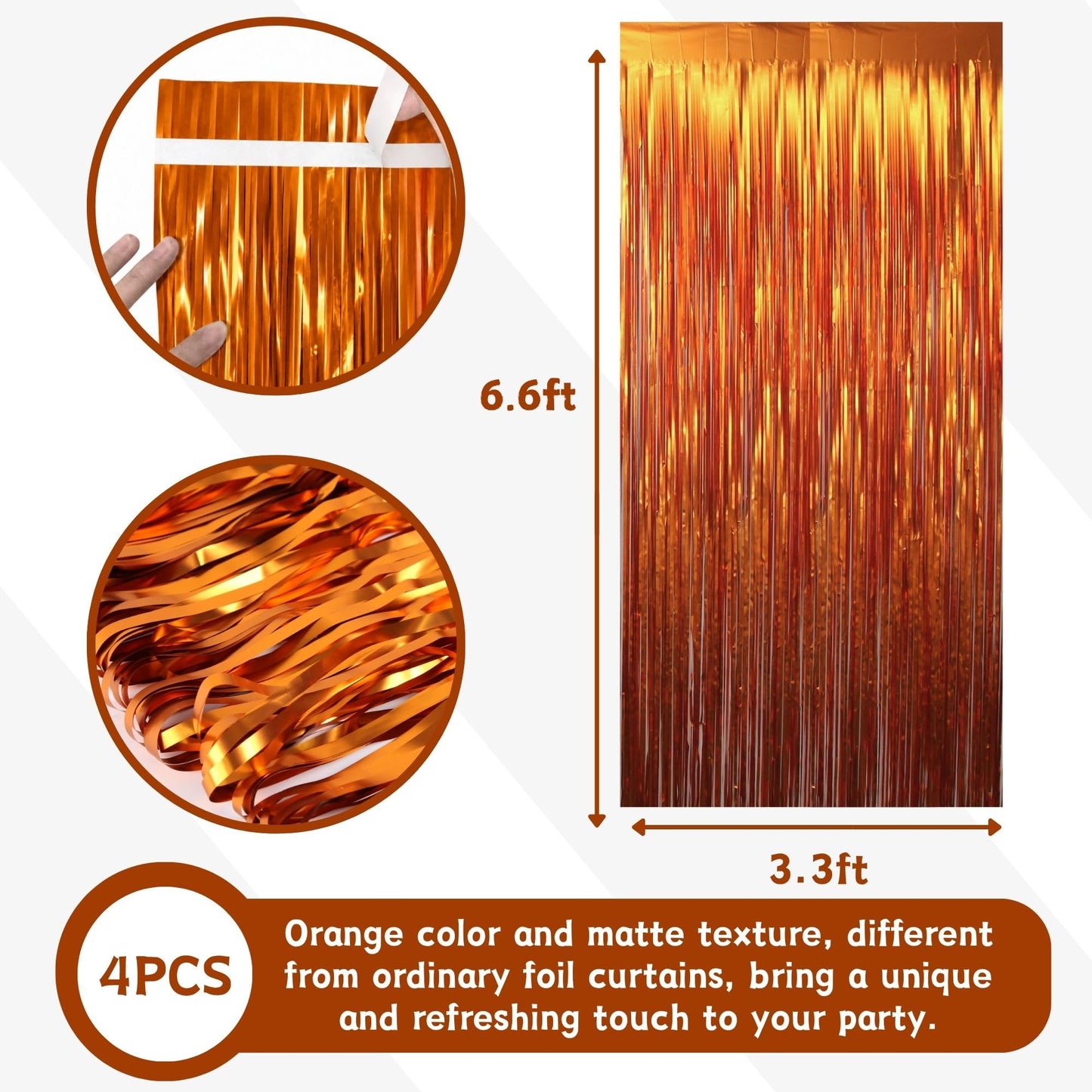 Vagilelf Matte Orange Fringe Backdrop 4 Pack, Orange Streamers for Party Friendsgiving Fall Thanksgiving Halloween Decorations, Photo Booth Curtain, 3.3 x 6.6 ft