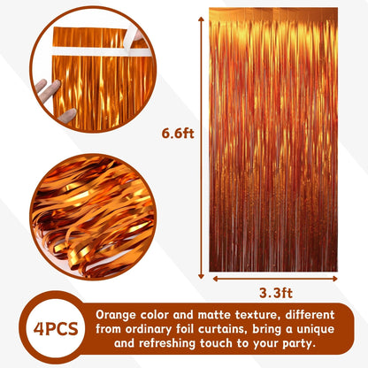 Vagilelf Matte Orange Fringe Backdrop 4 Pack, Orange Streamers for Party Friendsgiving Fall Thanksgiving Halloween Decorations, Photo Booth Curtain, 3.3 x 6.6 ft