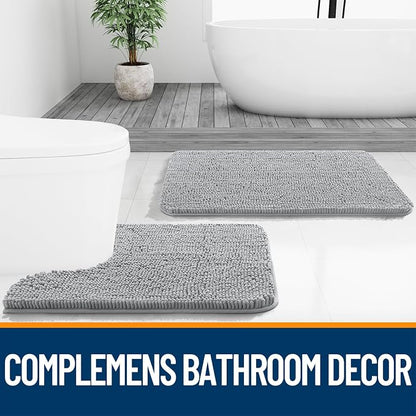 OLANLY Bathroom Rugs 32x20, Extra Soft Absorbent Chenille Bath Rugs, Rubber Backing Quick Dry, Machine Washable Bath Mats for Bathroom Floor, Tub and Shower, Home Decor Accessories, Light Grey