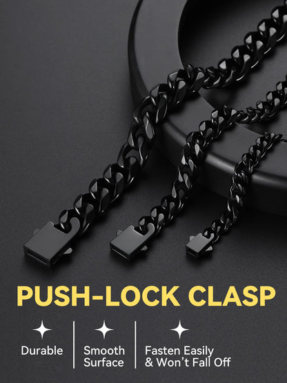 ChainsHouse Black Chain for Men Stainless Steel Cuban Link Chain Miami Necklace Hip Hop Metal Plated Women Jewelry