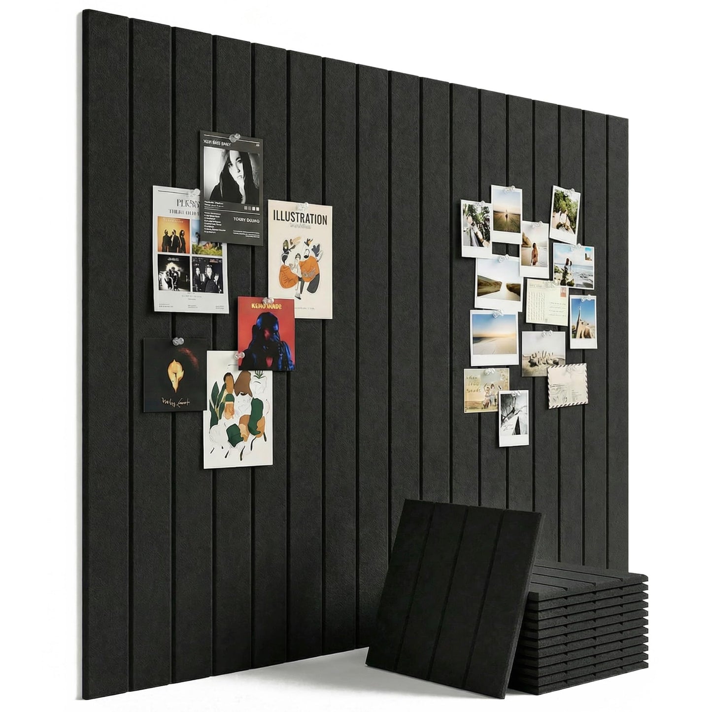 Aothia 12-Pack Felt Bulletin Board Tiles - 48x36 Modular Pin Board for Walls, 0.2" Thick Cork Board Alternative for Office & Classroom, 70 Adhesive Tabs & 40 Pushpins Included (Black)