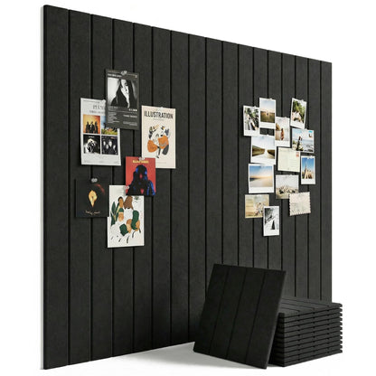 Aothia 12-Pack Felt Bulletin Board Tiles - 48x36 Modular Pin Board for Walls, 0.2" Thick Cork Board Alternative for Office & Classroom, 70 Adhesive Tabs & 40 Pushpins Included (Black)
