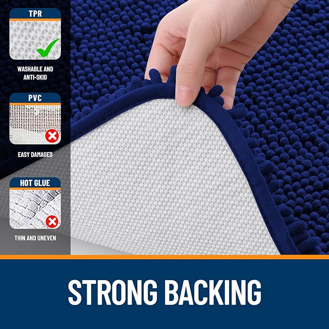 OLANLY Large Bathroom Rugs 59x35, Extra Soft Absorbent Chenille Bath Rugs, Rubber Backing Quick Dry, Machine Washable Bath Mats for Bathroom Floor, Tub and Shower, Home Decor Accessories, Navy