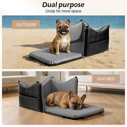 JOEJOY PU Dog Car Seats for Small Medium Dogs, Wipe Clean Waterproof Dog Booster Seat with 2.5 inch Cushion, Thickened 2 inch Memory Foam Pet Car Seats with Safety Belt and Storage Pockets