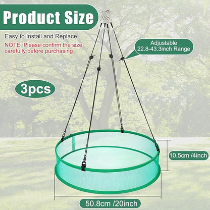 3 Pcs Bird Seed Catcher Tray for Outdoor Feeders 20" Diameter x 4" High Hanging Bird Feeder Trays to Catch Seed Catcher Spill Guard Platform Outdoor Garden Accessories(Green)