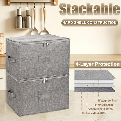 Wine Glass Storage Box with Dividers, 2-Pack Stemware Storage Containers w/Hard Shell Top Sides Bottom, Stackable Moving Boxes w/ Sturdy Handles for 24 Glassware Crystal Glasses Drinkware, 9.2'' Tall