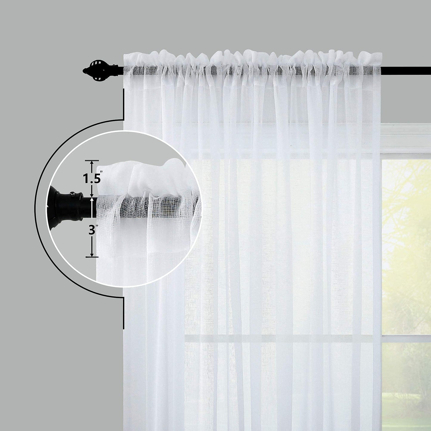 KOUFALL White Semi Sheer Curtains 63 Inch Length for Bedroom Pair Set 2 Panels Rod Pocket Translucent Light Filtering Faux Linen Textured Solid Privacy Curtains Sheer for Closet Wide 52x63 in Long