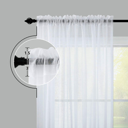 KOUFALL White Sheer Curtains 96 Inches Long 2 Panel Set Drapery Faux Linen Rod Pocket Shabby Chic Curtains for Bedroom Living Room 96 Inch Length