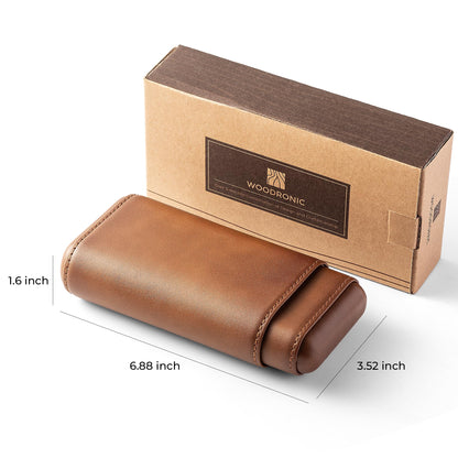 Woodronic Cigar Case, Premium Brown Genuine Leather Cigar Travel Case with Spanish Cedar Wood Lined, Portable Cigar Humidor, Cigar Accessories Gift for Men (Holds 3 Cigars)