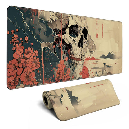 Skull Mouse Pad Japanese Ukiyo-e Mouse Pad XL Anime Big Mouse Pads for Desk Large Gaming for Men Desk Pad with Stitched Edges Non-Slip Large Computer Mat, 31.5x11.8 in
