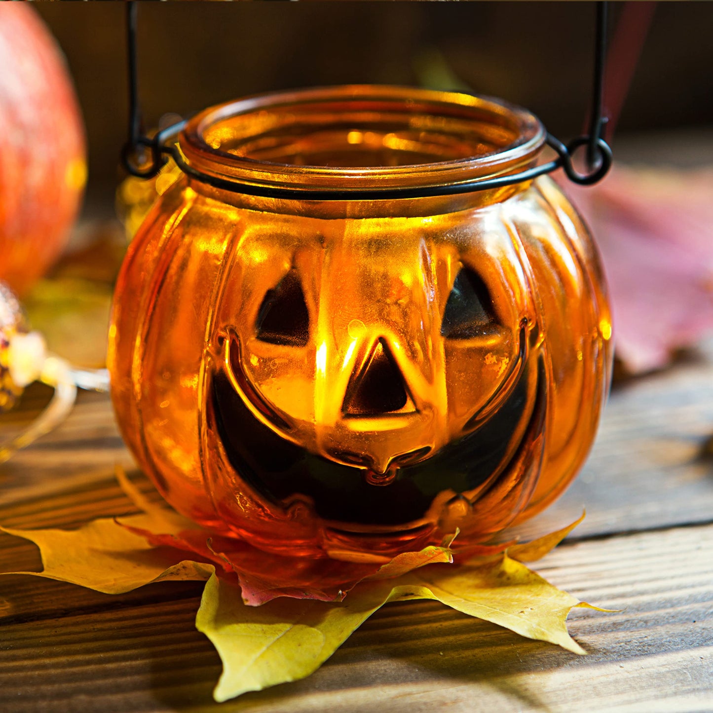 Halloween Candle Holders Set of 4, SHMILMH Tealight Votive Candle Holders with Grimace, Metal Hanging Pumpkin Jack O Lanterns Decorative Halloween Table Centerpiece Orange