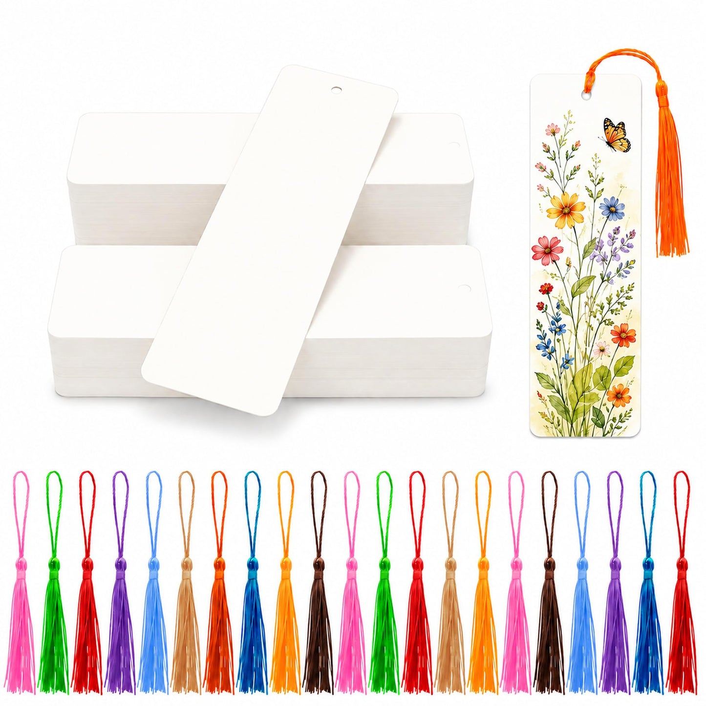 200 Sets Blank Bookmarks to Decorate with Tassels for DIY Crafts and Gifts