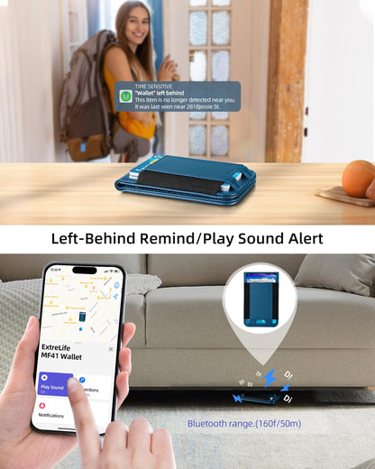 ExtreLife MagSafe Wallet, Work with Apple Find My, Magnetic Phone Wallet Stand for iPhone 17/16/15/14/13/12 Series, 8 Card Holder, RFID Blocking, Rechargeable, Blue
