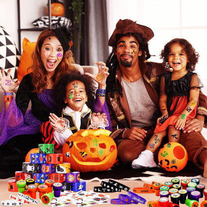 Thuodo Halloween Party Favors for Kids Toys 264pcs Halloween Prizes Bulk for Kids, Goody Bag Fillers including Stamper Tattoos Slap Bracelets Rubber Bracelets Treats Non Candy Party Supplies