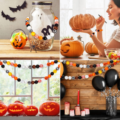 Whaline 50Pcs 20mm Halloween Beads Mixed Bubblegum Beads Set Jack-O-Lantern Spacer Bead Black Orange Chunky Jumbo Plastic Bead for Holiday Crafts Jewelry Making Boutique Craft Supplies