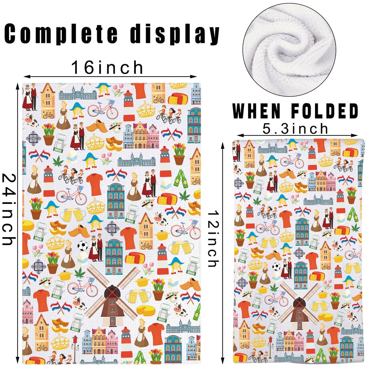 G2TUP Dutch Windmill Hand Towels Dutch Canal Houses Gifts Netherlands Kitchen Towels Tulips Dam Square Building Gifts Holland Culture Gift (Milkdanche kt)