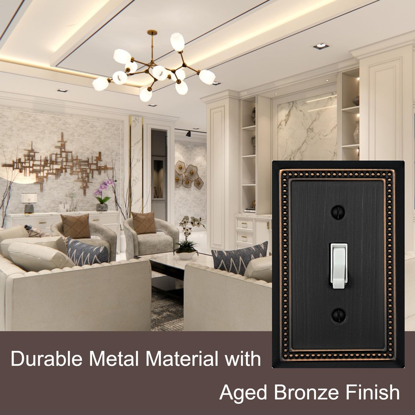 OKAWYC Single Toggle Light Switch Cover Belaire Beaded Metal Wall Plate, 4-Pack Aged Bronze 1 Gang, Oil Rubbed Bronze Light Switch Cover Decorative Wallplate, Durable