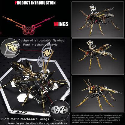 3D Metal Wasp Puzzles for Adults, Black Model Kits Mechanical Building Blocks, Difficult DIY for Assembly Gifts for Men