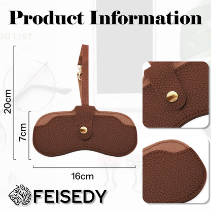 FEISEDY 2Pack Soft Leather Sunglass Case-Slim Portable Glasses Holder with Button-Closure Wrist Strap for Travel & Outdoor B0308
