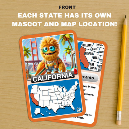 States Explorer – USA State Flashcards for Kids Ages 6+ | 50 United States Cards with Fun Facts, Capitals, Maps & Characters | Educational Geography Game | Perfect for Homeschool, Classroom & Travel