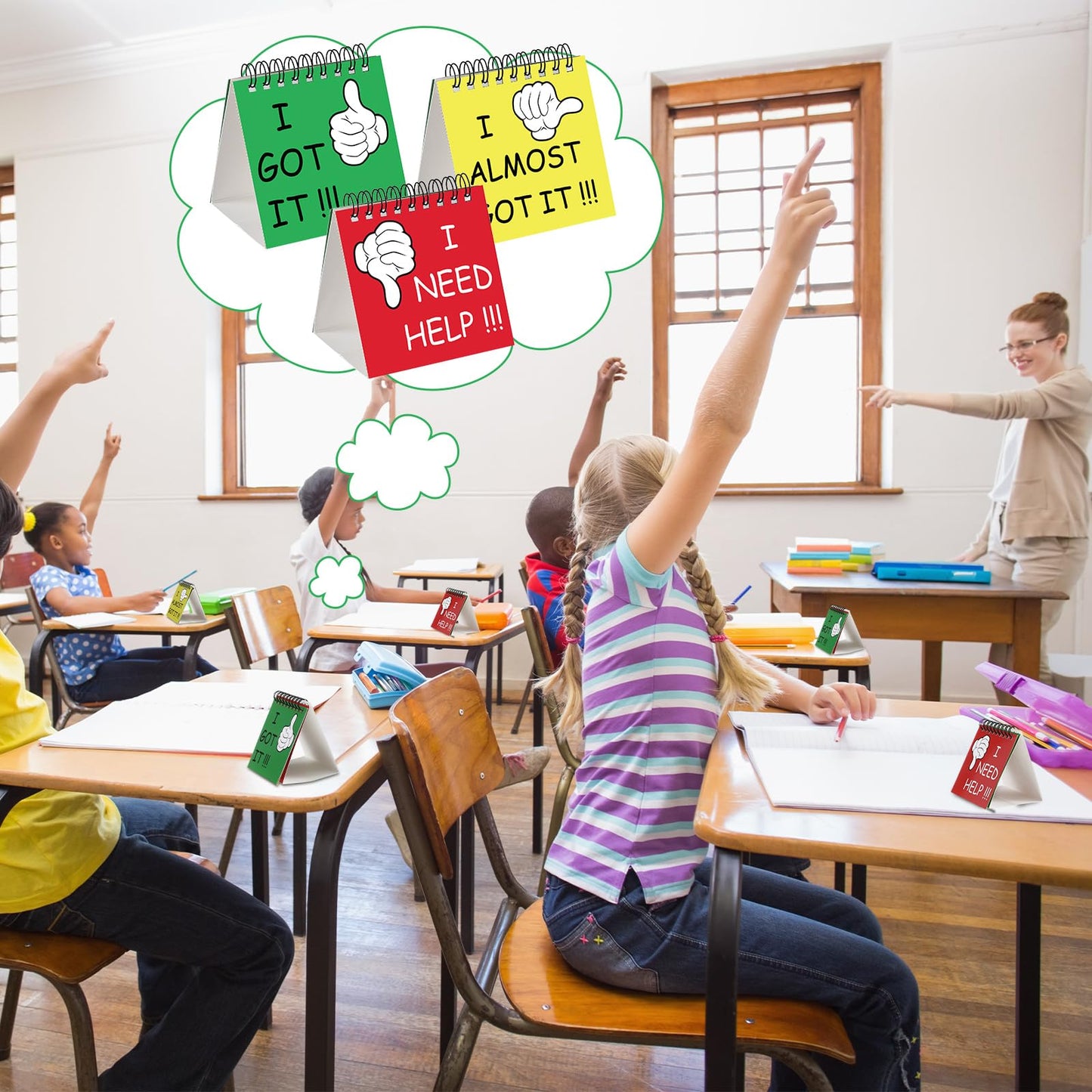 Harloon 48 Pcs I Need Help Mini Flip Chart Signs Self Assessment Cards Behavior Management Classroom Tools for Kids Teachers Classroom School Behavior Educational and Learning Activities Supplies