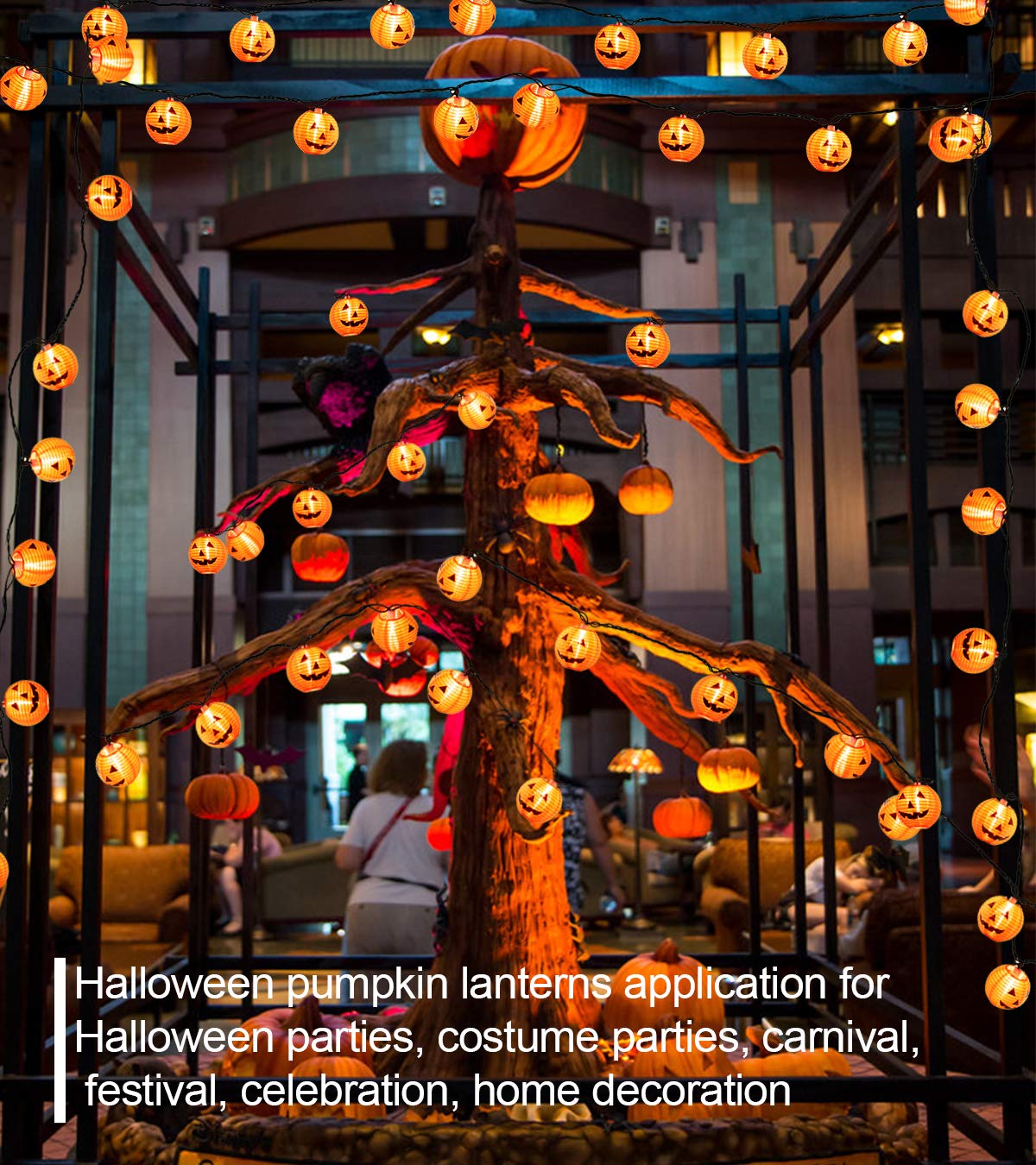 TIGOMOOV Halloween Lantern String Lights, Jack O Lanterns Pumpkin String Lights Plug in, 10 Orange Lights String 9.83FT Connectable Indoor/Outdoor Halloween Decorations