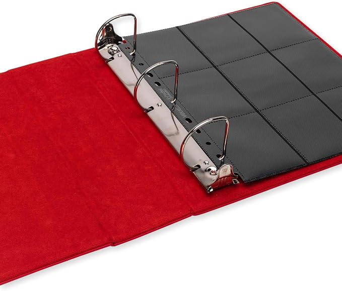 Vault X Large Ring Binder, 900 Cards, fits 9 Pocket Pages, Exo-Tec Material, 3 D-Ring Folder, for Trading Cards (Red)