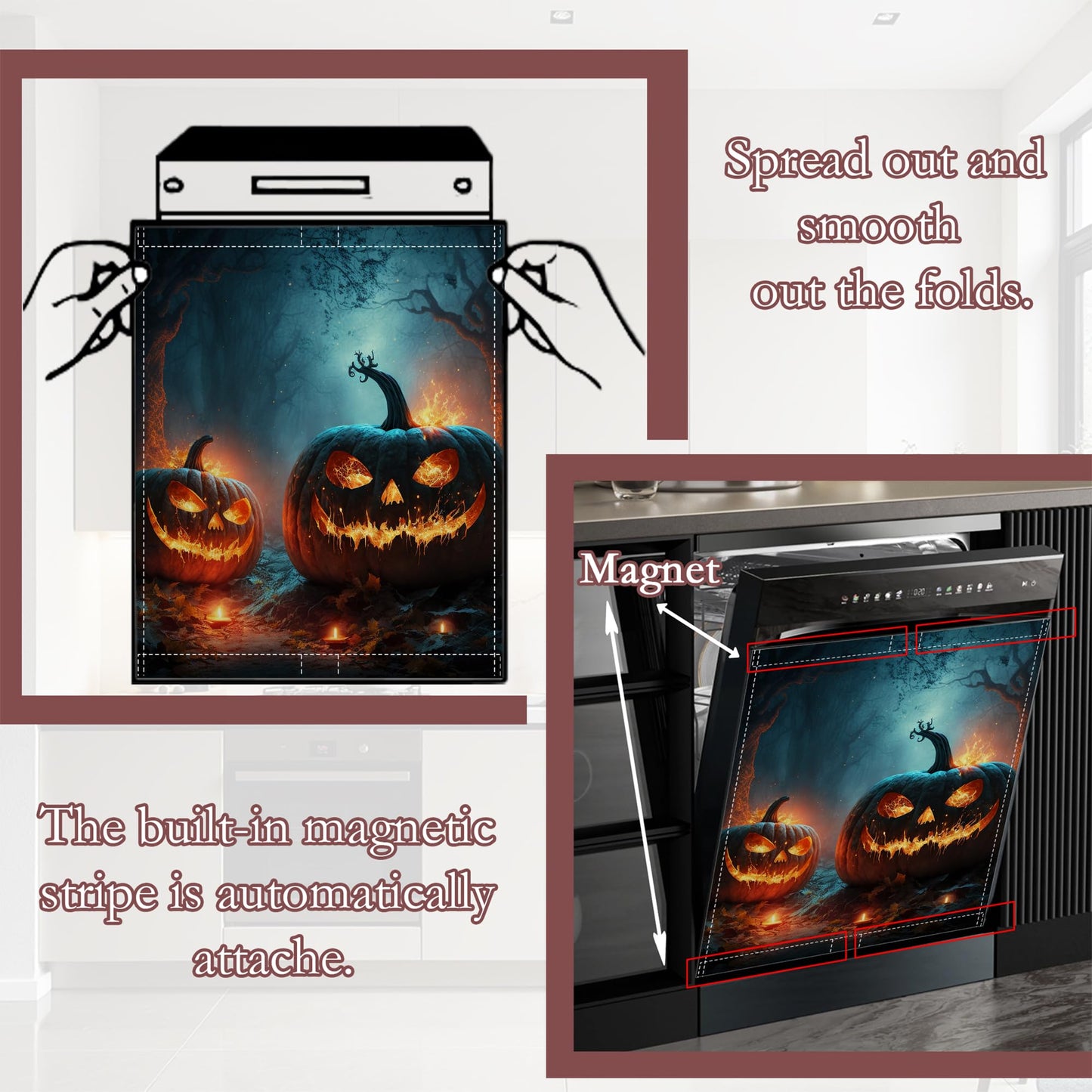 Halloween Magnetic Dishwasher Cover, Easy Install Kitchen Decor