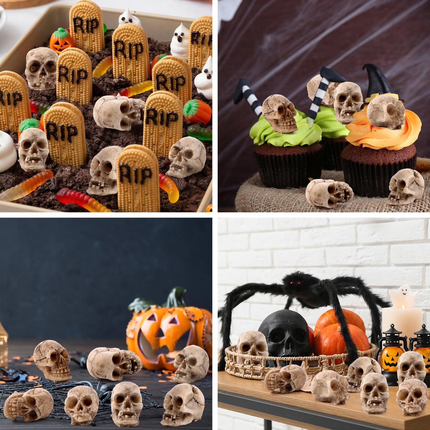 Gemscream 80 Pcs Mini Skull Figurine Miniature Skeleton Head Small Resin Skull Table Decor Halloween Micro Landscape Figure Crafts Halloween Prank Props Party Decor Haunted Dollhouse Accessories