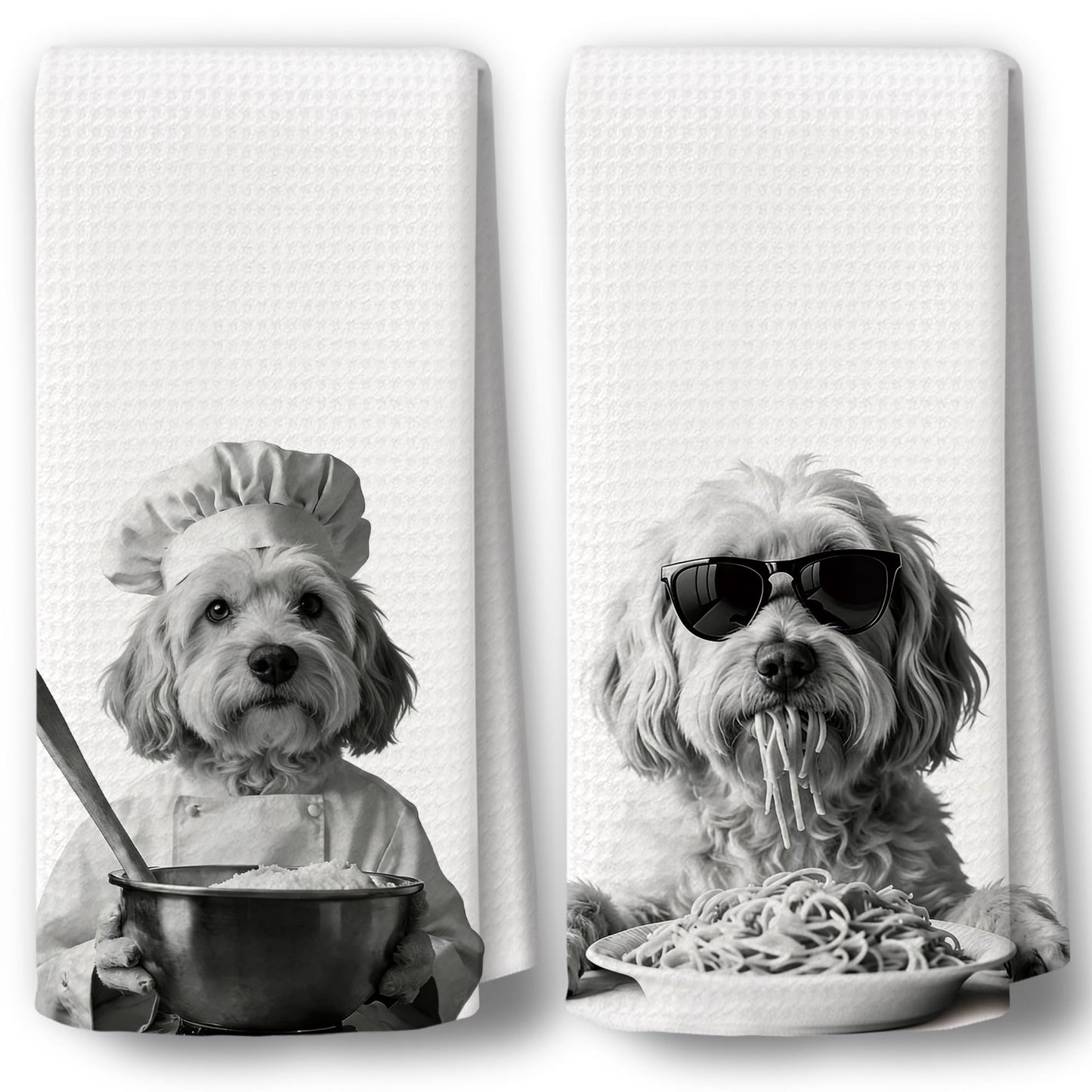 BCUANGD Dog Kitchen Towels Decor Set of 2 - Funny Lowchen Hand Tea Towels, Retro Black Puppy Dog Owner Gifts for Women Men Dish Towel Dishcloths Decorations for Home Kitchen, 16"x24"