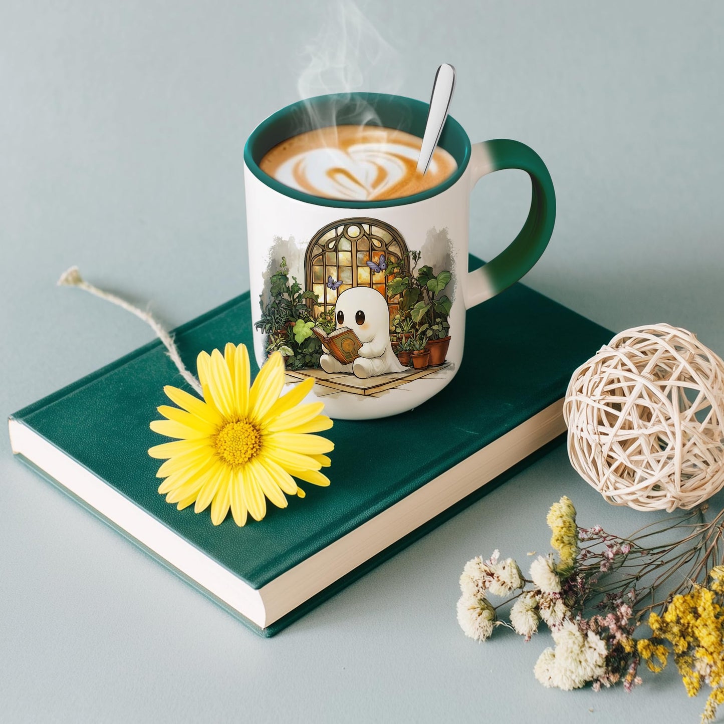 Hyturtle Cute Ghost Reading Mug Gifts for Readers on Birthday, Halloween