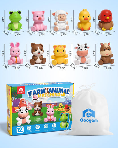 Coogam 10Pcs Farm Animal Matching Toys, Fine Motor Sorting Games for Kids Age 1-3, Montessori Learning Sensory Fidget Toy Gift for Baby Shower Bath Birthday
