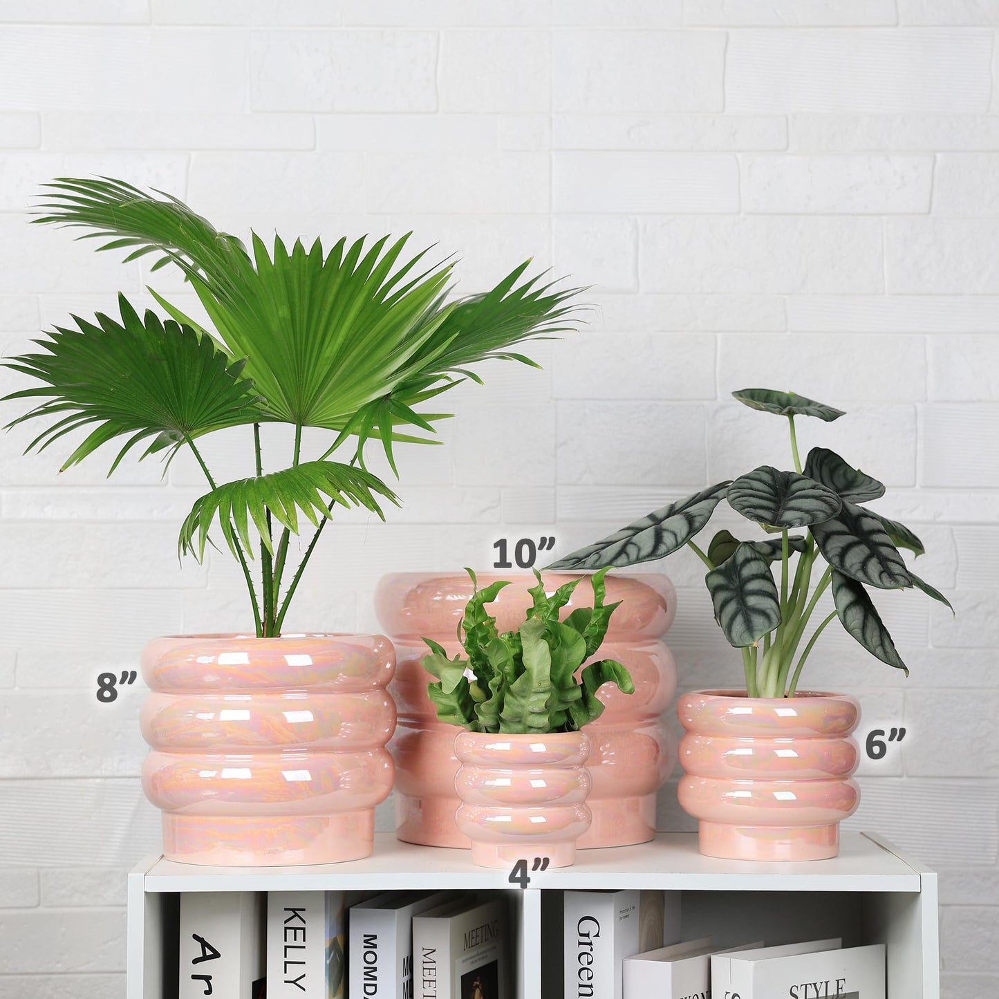 YFFSRJDJ 7.8 Inch Ceramic Plant Pots for Indoor Plants, Rainbow Pearl Glaze Planter with Planters for Plants with Drainage Hole, Orchid Pots, Succulent Pot, Flower Pot (Pink)