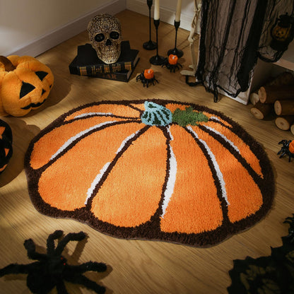 YRXRUS Halloween Pumpkin Bathroom Rugs, Ultra Soft Pumpkin Shaped Bath Mat, Machine Washable Orange Bath Rugs, Living Bedroom Kids for Halloween Room Decor Area Rugs, Large 21 x 30 Inch