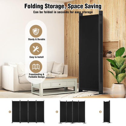 Yettsoy Room Divider 6FT Tall Folding Privacy Partition Screen, 88'' W Portable Wall Divider for Room Separation, Freestanding 4 Panel Room Divider Panel Privacy Screen for Dorm Studio Office, Black
