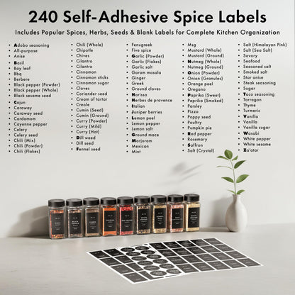 EDELHAUS Glass Spice Jars with Label and Black Lids (24 x 4oz) Spice Containers with 240 Labels, Shaker Inserts, Steel Funnel, Empty Square Seasoning Organizer for Spice Rack, Cabinet, Drawer