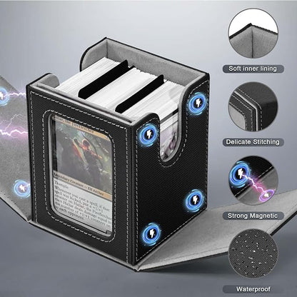 ZLCA MTG Deck Box with Commander Window Display, Commander Deck Box Holds 100 Double-Sleeved Cards Suitable for Magic the Gathering/TCG/CCG/PTCG/EDH/Sport Cards (Black)