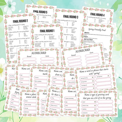 Humyoun Spring Friendly Feud Game with 2 Answer Buzzers, Floral Feud Cards for Family Game Night Fun Trivia Quiz for Party Office Class Groups Team Building