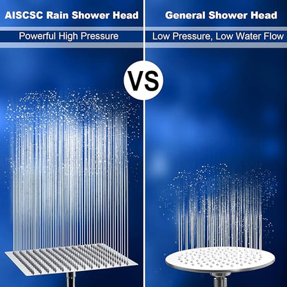 Rain Shower Head - 10 Inch High Pressure Shower Heads 304 Stainless Steel Ultra Thin Square Showerhead Pressure Boosting Design, Ceiling or Wall Mount
