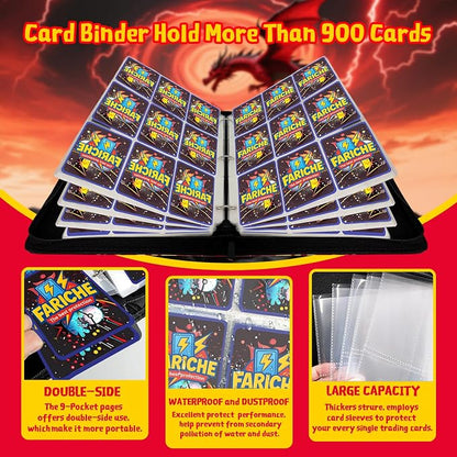 Trading Card Binder for TCG Cards, 9-Pocket Portable Card Collector Ablum Holder Book Fits 900 Cards with 50 Removable Sleeve, High Capacity Waterproof Card Binder Display Storage Carrying Cases