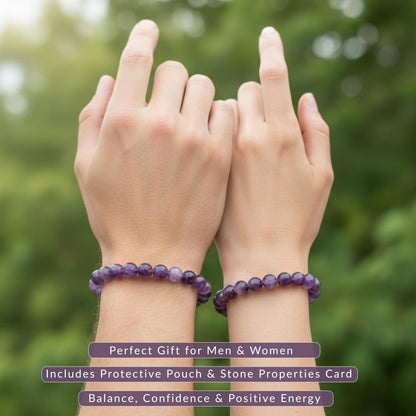 Cherry Tree Collection Dogtooth Amethyst Bracelet – Handmade 8mm Genuine Amethyst Beaded Bracelet for Men & Women – Healing, Protection & Positive Energy (Small)