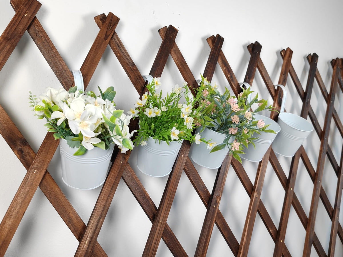 Joyfernal Pack of 4 Hanging Flower Pots, 6" White Metal Balcony Planters for Herb Succulent, Samll Railing Fence Hanging Bucket for Outdoor/Indoor Decoration (White, Pack of 4)