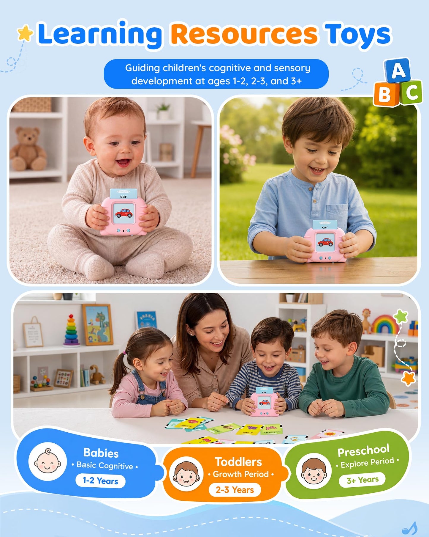 Aullsaty Talking Flash Cards for Toddlers 1-3, Upgraded 248 Sight Words Montessori Speech Therapy Toy, Autism Sensory Educational Learning Toys, Birthday Gifts for Boys Girls (Pink)